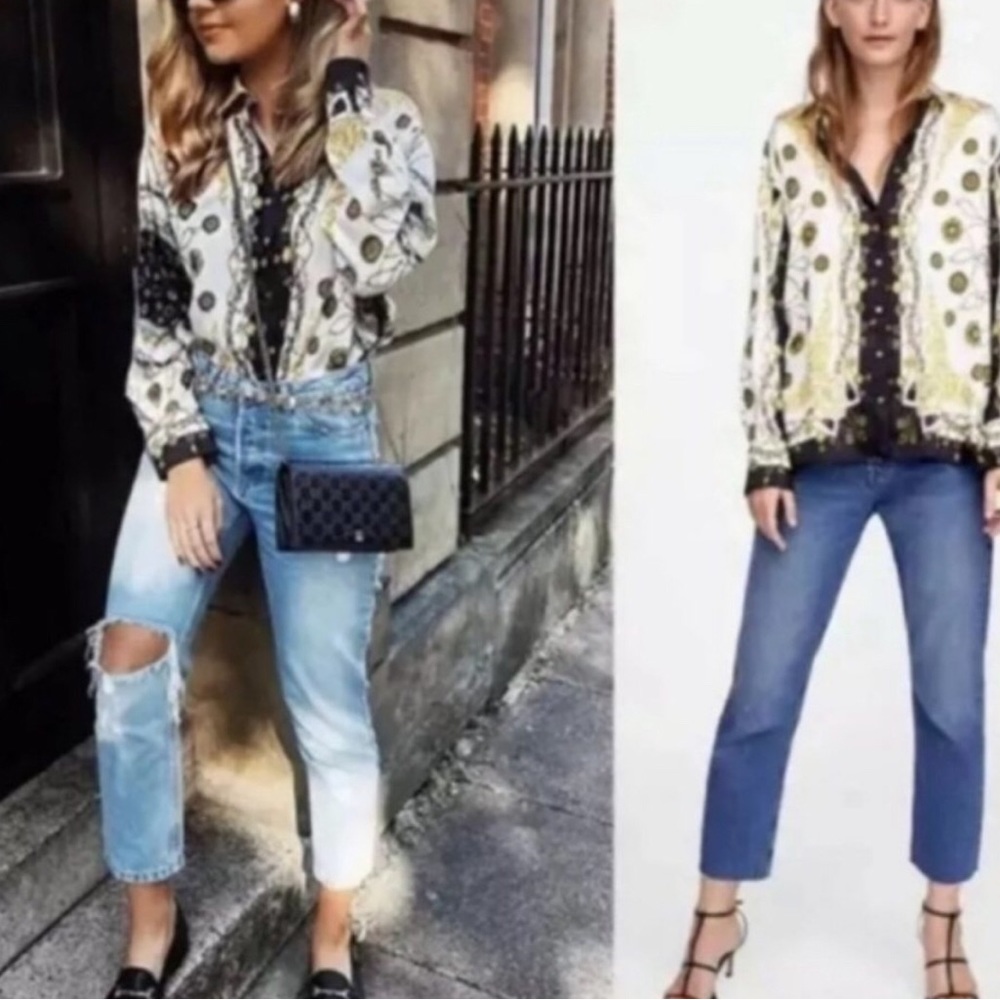 ZARA woman chain print shirt blouse long sleeves